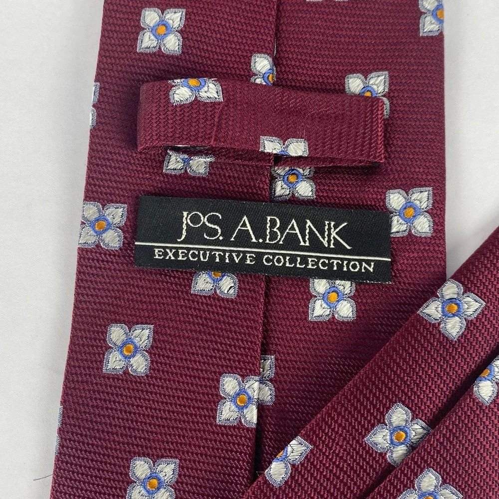 JOS A BANK Silk Neck Tie Mens‎ Burgundy Floral Jacquard Executive Classic 58x3.5